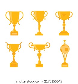 Winners cup. Set of different golden bowls.