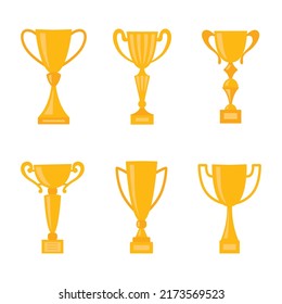 Winners cup. Set of different golden bowls.