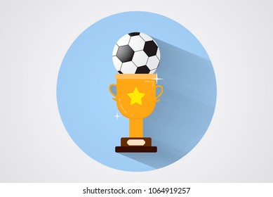 Winner's cup with soccer ball. Flat vector illustration.