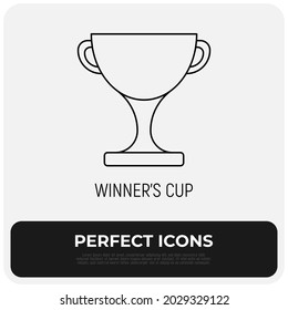 Winner's cup thin line icon. Trophy for sport champion. Modern vector illustration.