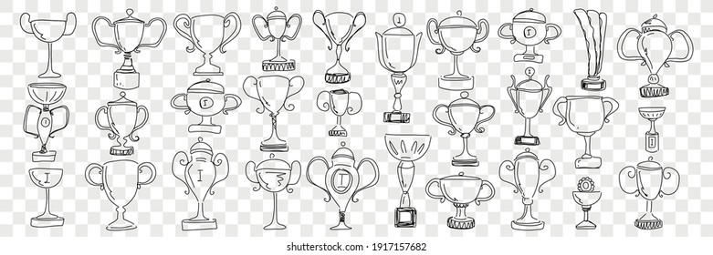 Winners cups and trophies doodle set