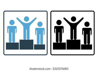 Winners icon. people with podium. icon related to winner, success, victory. Solid icon style design. Simple vector design editable