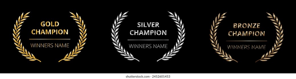 Winners laurel wreath logo type vector icons . elegant gold silver bronze awards