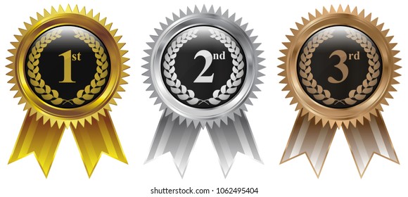Winners Medal Gold Silver Bronze isolated white