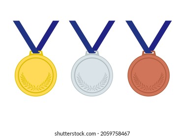 Winner's medal. Gold, silver, bronze, first second and third place. Award for sports achievements. Trophy for the victory in the Olympics.Vector illustration.
