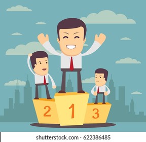 Winners on the podium. Stock vector illustration for poster, greeting card, website, ad, business presentation, advertisement design.