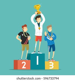 Winners On The Podium. Vector Illustration.