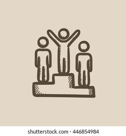 Los ganadores en el icono de esbozo vectorial de podio aislado en el fondo. Hand dibujó a los ganadores en el icono del podio. Los ganadores en el icono de boceto de podio para infografía, sitio web o aplicación.