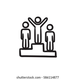 Los ganadores en el icono de esbozo vectorial de podio aislado en el fondo. Hand dibujó a los ganadores en el icono del podio. Los ganadores en el icono de boceto de podio para infografía, sitio web o aplicación.