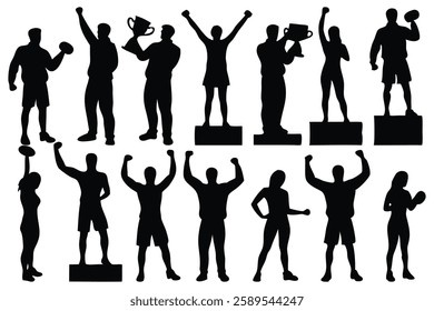 Winners people silhouettes set isolated flat vector illustration on white background.