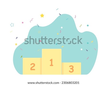 Winners podium with 1, 2 and 3 numbers on stands and confetti vector illustration. Cartoon pedestal with places for first, second and third winner of sport competition, contest platform for champion