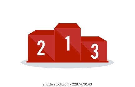 Winners podium with cups. Prizes for the Champions. Gold, silver and bronze cups. Vector illustration in flat style.