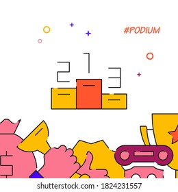 Winners podium filled line vector icon, simple illustration, reward related bottom border.