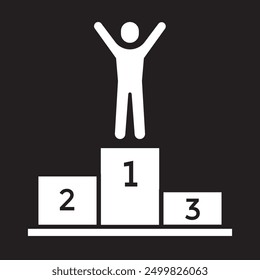 winners podium, hands up man simple icon, vector illustration 