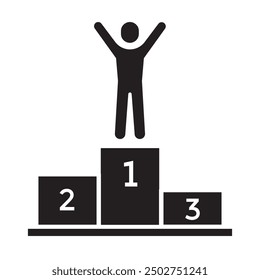 winners podium, hands up man simple icon, vector illustration 