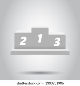 Winners podium icon in flat style. Pedestal illustration on white background. Award sign concept.