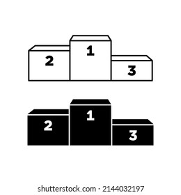 Icono del podio de los ganadores. Lugar de adjudicación en competiciones deportivas. Caminos peatonales para la concesión de premios para el primer, segundo y tercer lugar.