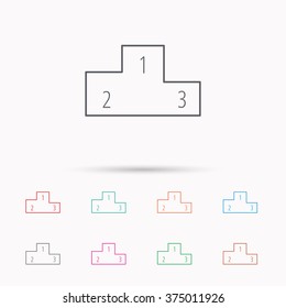 Winners podium icon. Prize ceremony pedestal sign. Linear icons on white background.