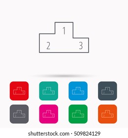 Winners podium icon. Prize ceremony pedestal sign. Linear icons in squares on white background. Flat web symbols. Vector