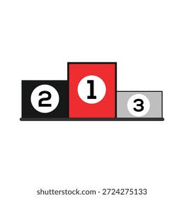 Icono del podio de los ganadores que representa el logro del primer, segundo y tercer lugar, el resultado de la competencia y el concepto de ceremonia de premios en estilo de Ilustración vectorial plana.