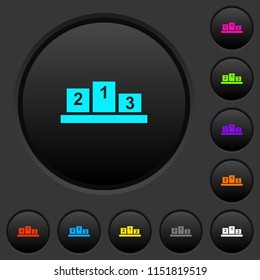 Winners podium with inside numbers dark push buttons with vivid color icons on dark grey background