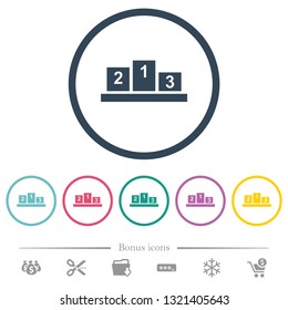 Winners podium with inside numbers flat color icons in round outlines. 6 bonus icons included.