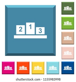 Winners podium with inside numbers white icons on edged square buttons in various trendy colors