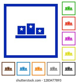 Winners podium with inside stars flat color icons in square frames on white background