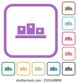 Winners podium with inside stars simple icons in color rounded square frames on white background
