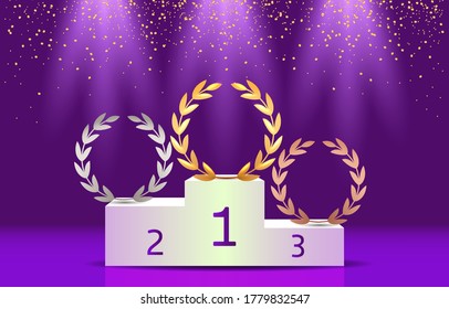winners podium with laurel wreath. three prizes.vector illustration