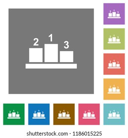 Winners podium with outside numbers flat icons on simple color square backgrounds