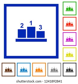 Winners podium with outside numbers flat color icons in square frames on white background