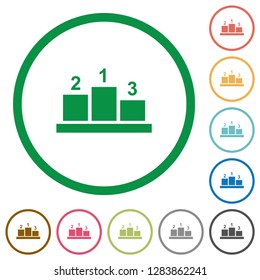 Winners podium with outside numbers flat color icons in round outlines on white background