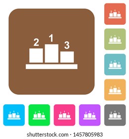 Winners podium with outside numbers flat icons on rounded square vivid color backgrounds.