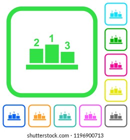 Winners podium with outside numbers vivid colored flat icons in curved borders on white background