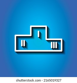 Vector de icono sencillo de podio de los ganadores. Diseño plano. Icono blanco con sombra sobre fondo azul.ai