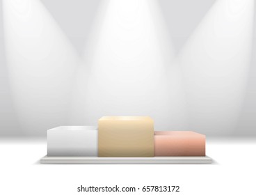 Winners podium with spotlight