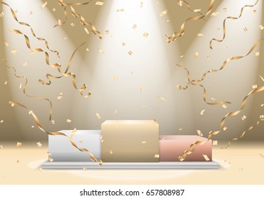 Winners podium with spotlight and confetti