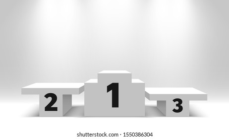 Winners podium with spotlight. White empty pedestal. Vector illustration.