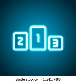 Winners podium, three levels, sport logo, outline design. Neon style. Light decoration icon. Bright electric symbol
