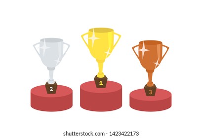 Winners podium. Trophy cups vector illustration.