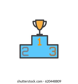 Winners podium with trophy filled outline line icon, line vector sign, linear colorful pictogram isolated on white. Symbol, logo illustration. Editable stroke. Pixel perfect