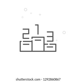 Winners Podium Vector Line Icon. First, Second and Third Place Symbol, Pictogram, Sign. Light Abstract Geometric Background. Editable Stroke. Adjust Line Weight. Design with Pixel Perfection.