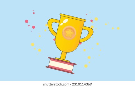 winners prize with golden cup, gold winners stars for rewards ceremony. Award ceremony first and second and third concept an awards podium.