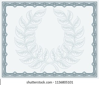 A winners or qualification certificate background template with a laurel wreath motif
