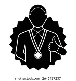 Winner's Success Emblem Thumbs Up for Excellence and Achievement.