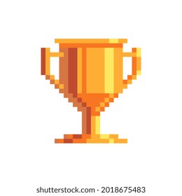 Winner's trophy award. Goblet pixel art icon. Sports competitions. Game tournament emblem. Golden cup. Game assets. Isolated abstract vector illustration. 8-bit sprite. 