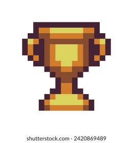 Winner's trophy award. Goblet pixel art icon. Sports competitions. Game tournament emblem. Golden cup. Game assets. Isolated abstract vector illustration. 8-bit sprite. 