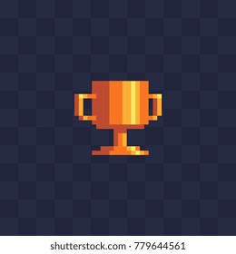 Winner's trophy award. Pixel art icon. Golden cup. Game assets. Isolated abstract vector illustration. 8-bit sprite. 