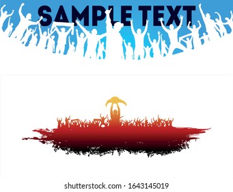 Winner's trophy Champion belt boxing or mma european and world Cheer fan  Crowd many people stadium dancing from party in stadium. Vector illustration